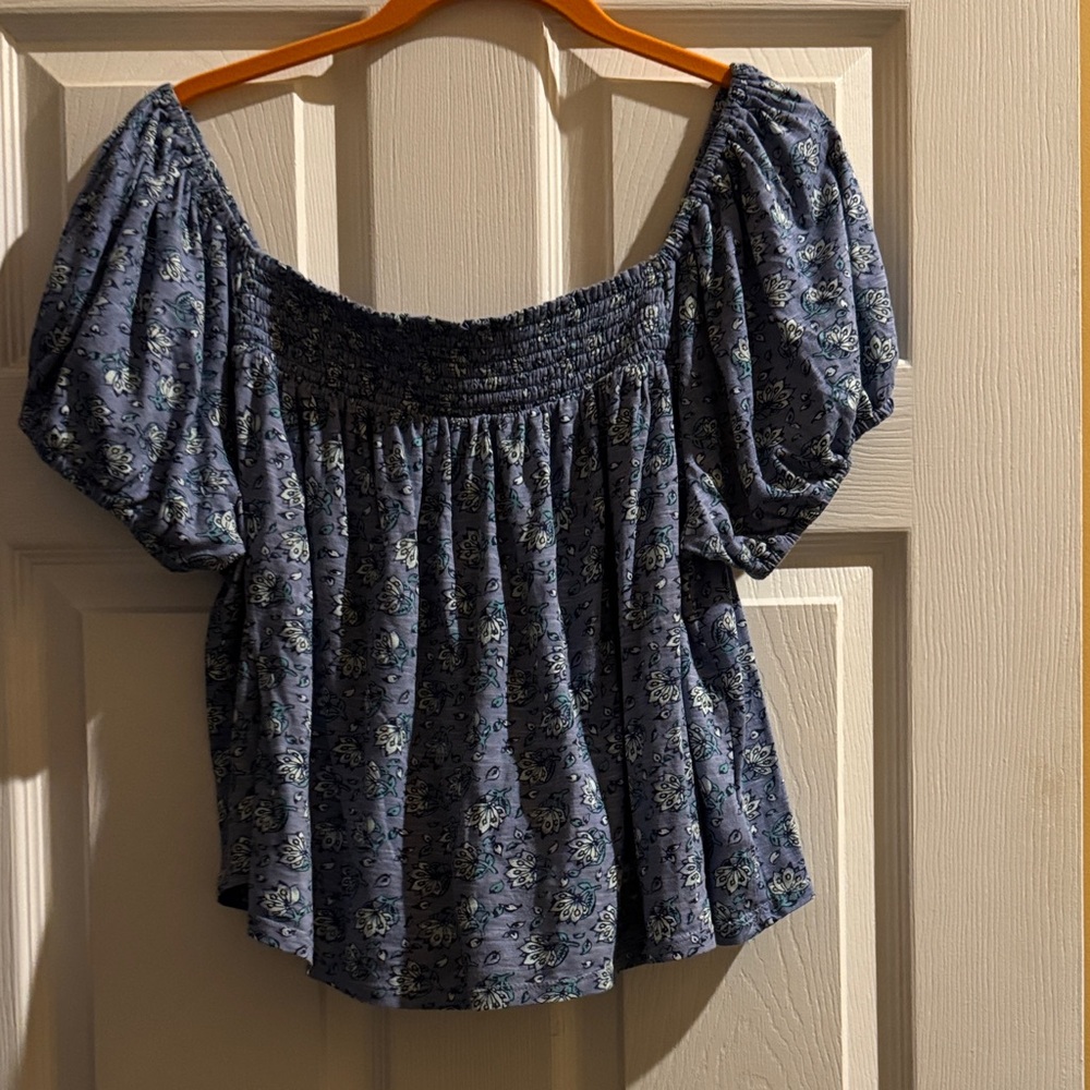 Lucky Brand Ladies Blue Floral Blouse: size large